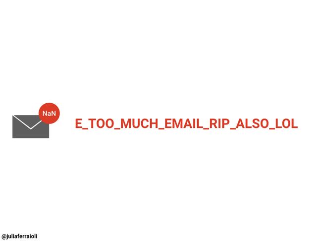 Icon of an &ldquo;email&rdquo; with an unread count of NaN and &ldquo;E_TOO_MUCH_EMAIL_RIP_ALSO_LOL&rdquo; next to it